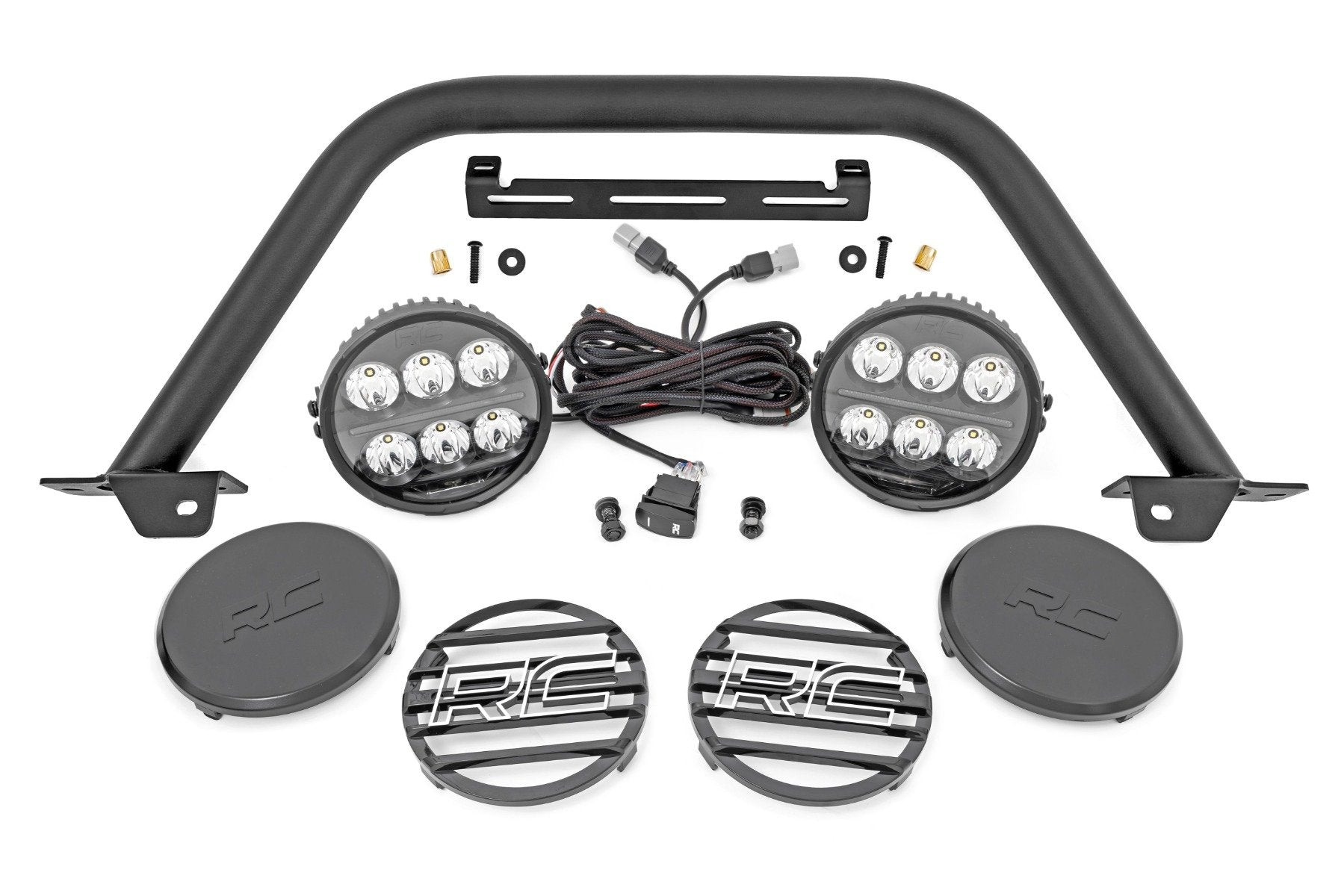 Rough Country Safari Bar | 6.5 Inch Round LED | OE Modular Steel | Ford Bronco 4WD (21-25)