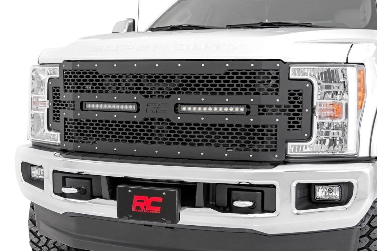 Rough Country Mesh Grille | 12" Dual Row LED | Black | Ford F-250/F-350 Super Duty (17-19)