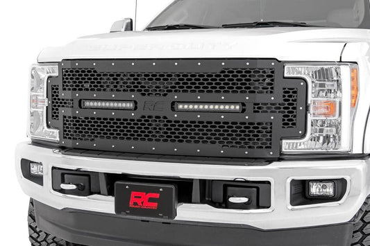 Rough Country Mesh Grille | 12" Dual Row LED | Black | Ford F-250/F-350 Super Duty (17-19)