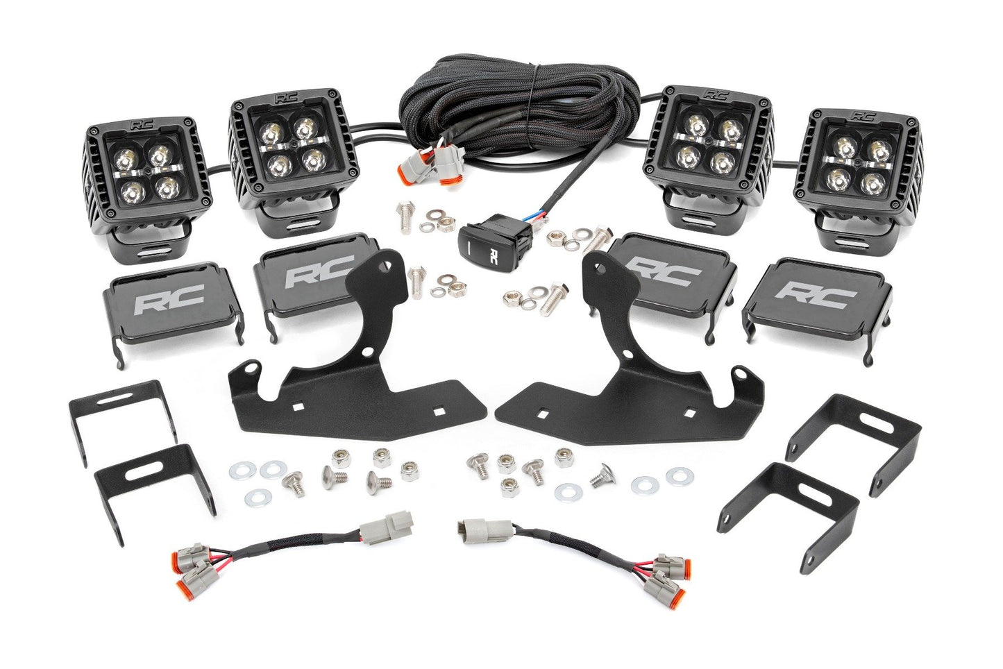Rough Country LED Light Kit | Fog Mount | 2" Black Pair | White DRL | Chevy Silverado 2500 HD/3500 HD (11-14)