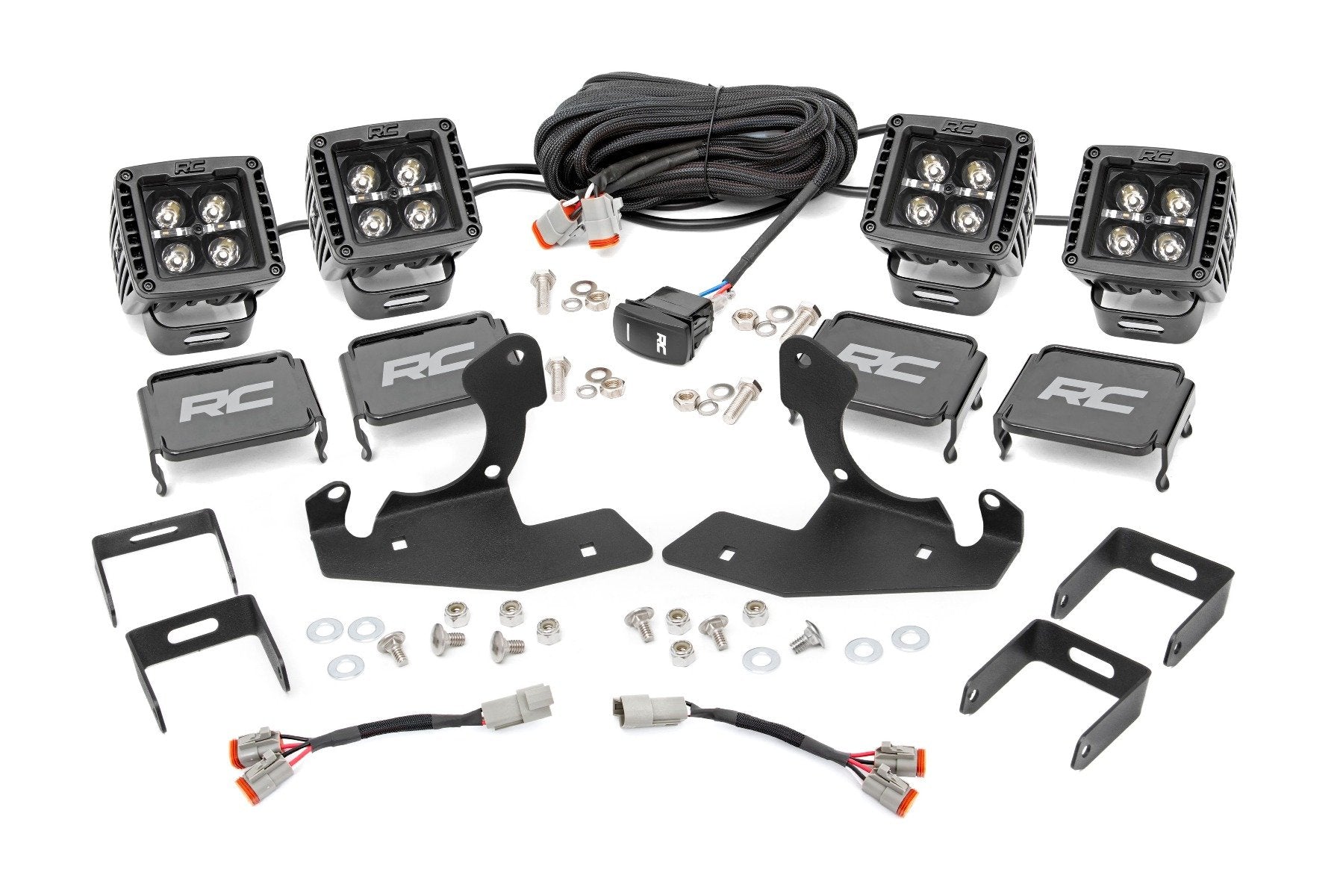 Rough Country LED Light Kit | Fog Mount | 2" Black Pair | White DRL | Chevy Silverado 2500 HD/3500 HD (11-14)