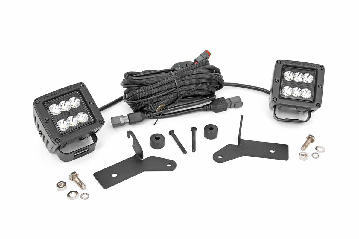 Rough Country LED Light Kit | Hinge Mount | 2" Black Pair | Jeep Gladiator JT/Wrangler JL (18-26)