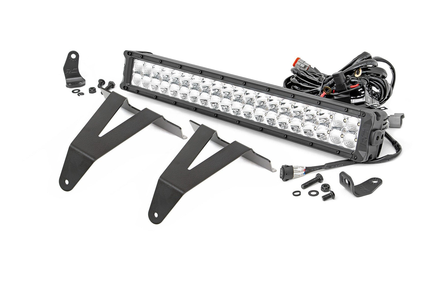 Rough Country LED Light Kit | Bumper Mount | 20" Chrome Dual Row | Amber DRL | Ram 1500 (19-24)