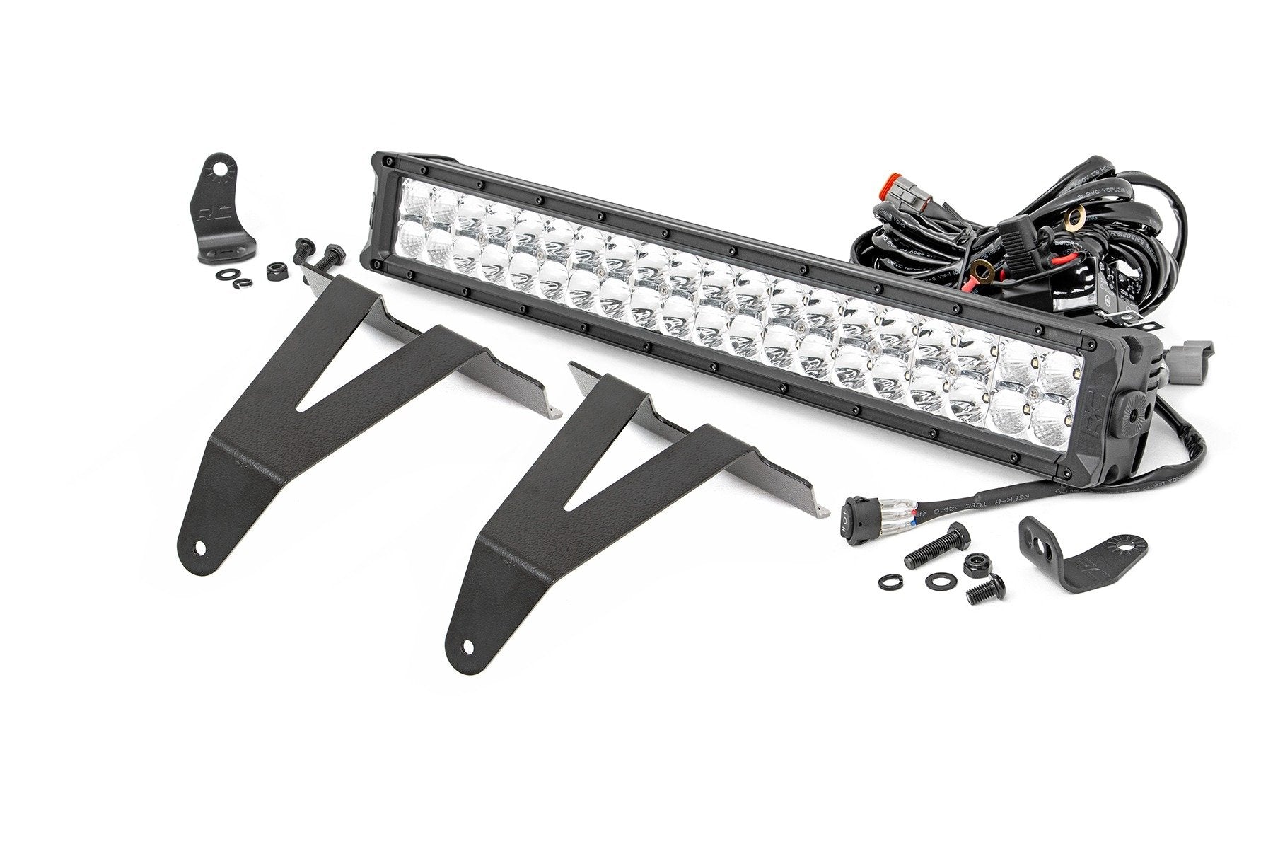 Rough Country LED Light Kit | Bumper Mount | 20" Chrome Dual Row | White DRL | Ram 1500 (19-24)