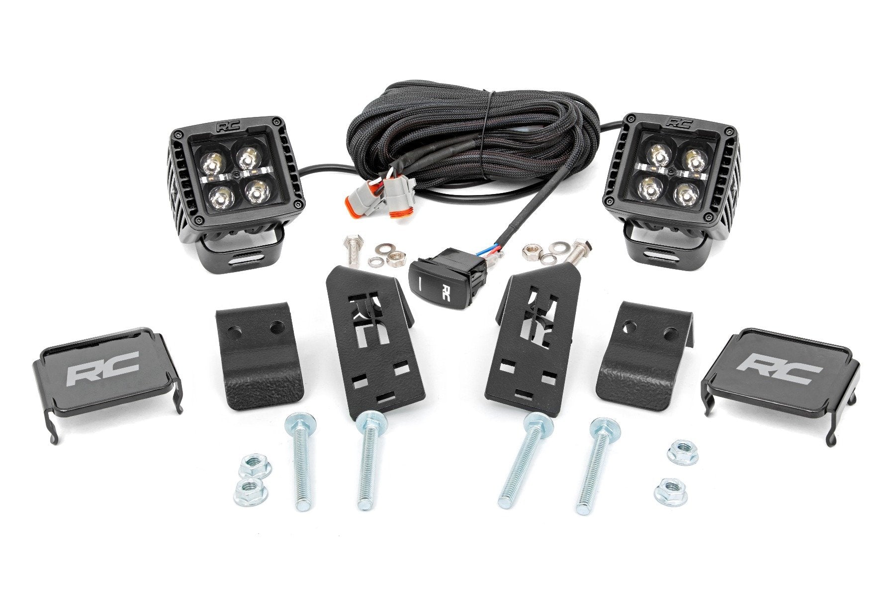 Rough Country LED Light Kit | "A" Pillar Mount | 2" Black Pair | Amber DRL | Polaris RZR PRO XP