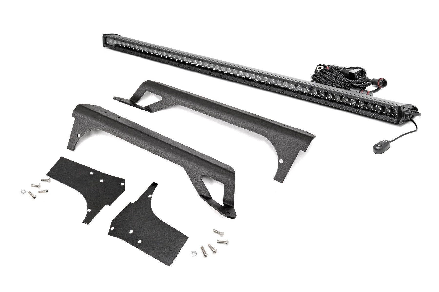 Rough Country LED Light | Windshield Mnt | 50" Black Single Row | White DRL | Jeep Wrangler TJ (97-06)